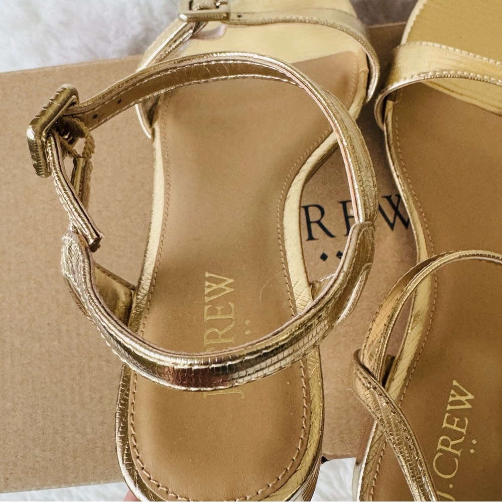 NIB J Crew Lizard Embossed Ankle Strap Sandals Gold 6 - Picture 7 of 14
